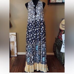 Kaktus Navy and Yellow Floral Maxi Skirt